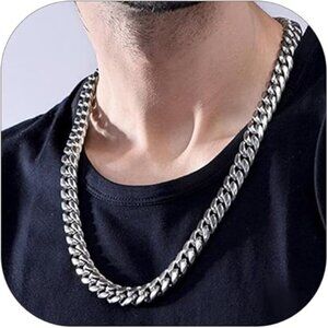 Miami Cuban Link Chain Necklace for Men Stainless Steel 14mm Plated Hip Hop
